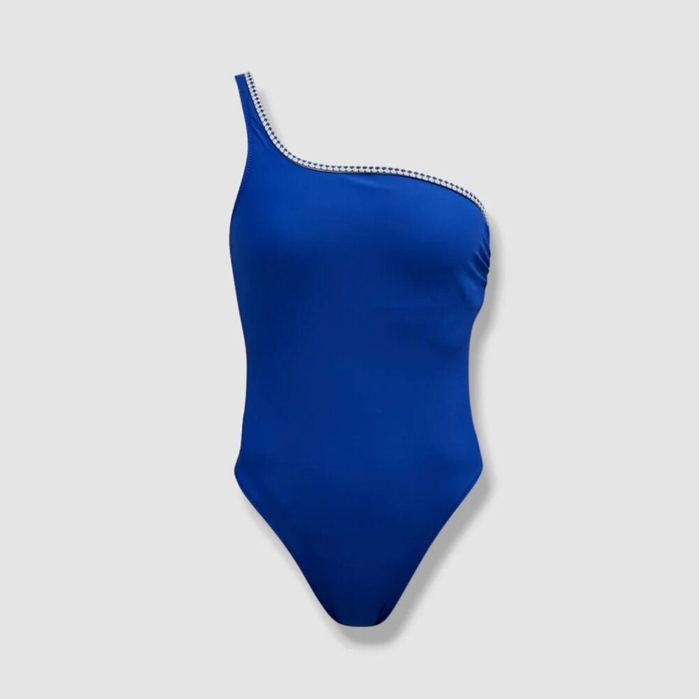 NWT Lemlem Lena Royal Blue One-Shoulder Swimsuit